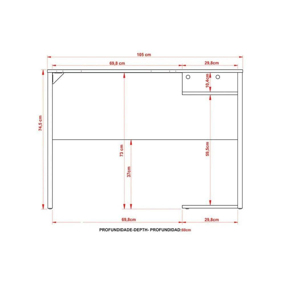 Mesa De Computador Quarto Gamer ( De Computador + Estante) 2 Peças Preto/vermelho - Tecno Mobili