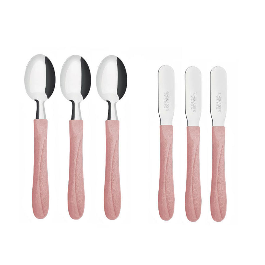 Colher de Sobremesa e Espatula Manteiga Pate Rosa Inox Kit