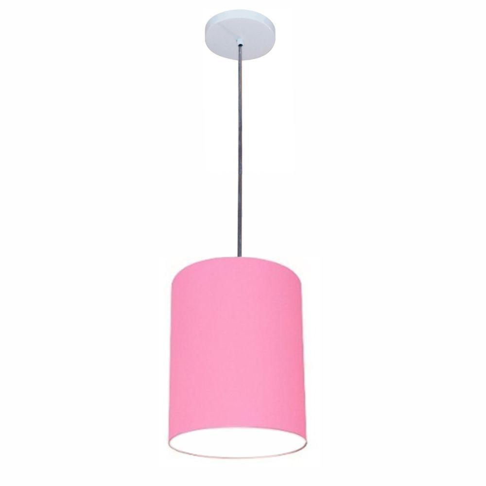 Luminária Pendente Vivare Free Lux Md-4103 Cúpula Em Tecido Rosa-tela Da Canopla Canopla Branca E Fio Cristal