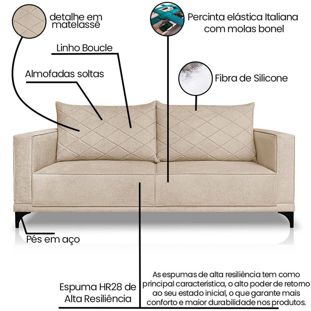 Sofa Nori 2 Lugares Pes De Ferro 160cm Linho Boucle 3301 Ezz 3301