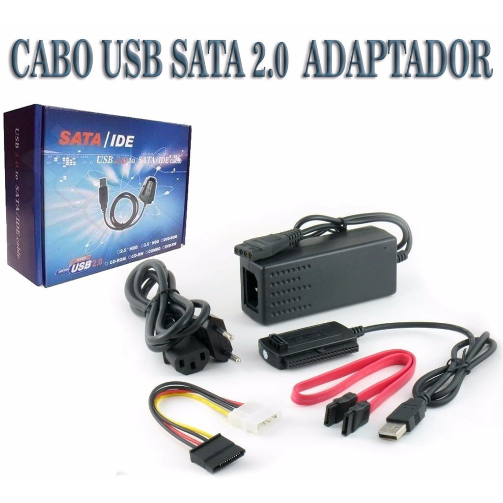 CABO ADAPTADOR USB 2.0 HD CONVERSOR IDE SATA FONTE 3 EM 1.