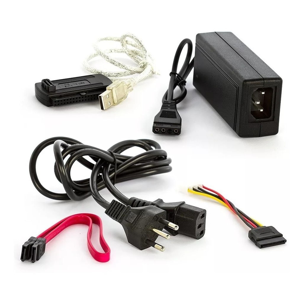 KIT CABO ADAPTADOR CONVERSOR SATA IDE PARA USB 2.0 COM FONTE