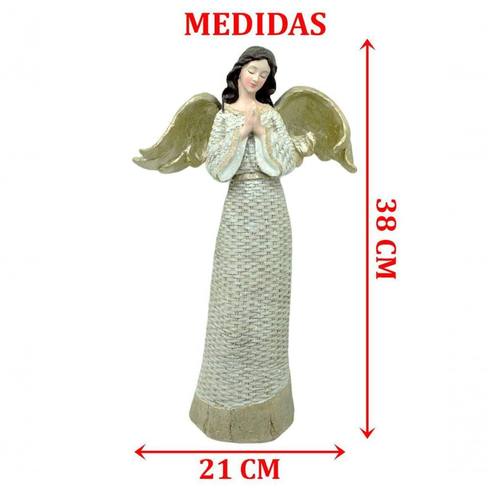 Anjo Decorativo Com Gliter Branco Enfeite Resina Natal 38cm