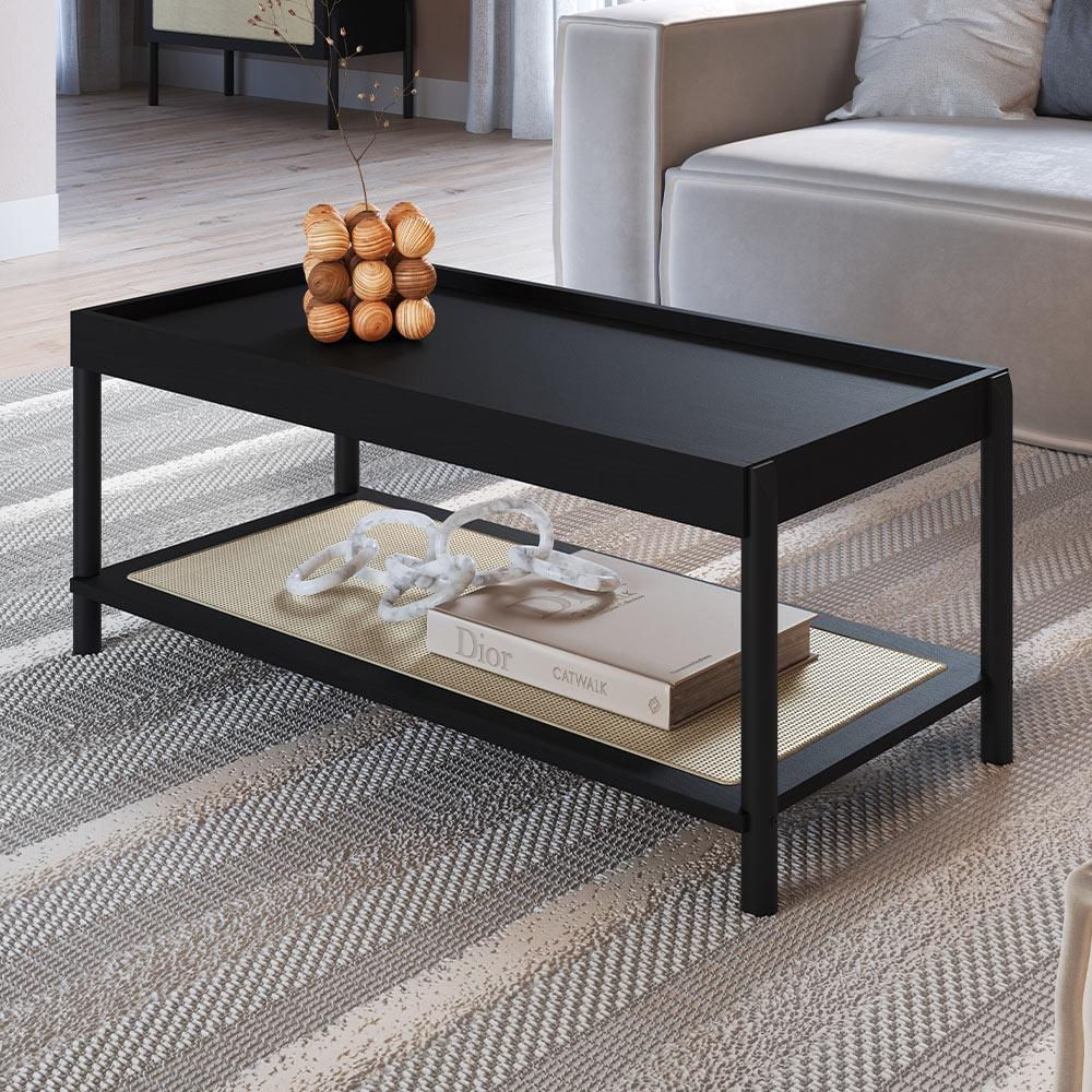 Conjunto Mesa de Centro e Mesa Lateral Para Sala Pés Madeira Moss A03 Nero Preto - Lyam Decor