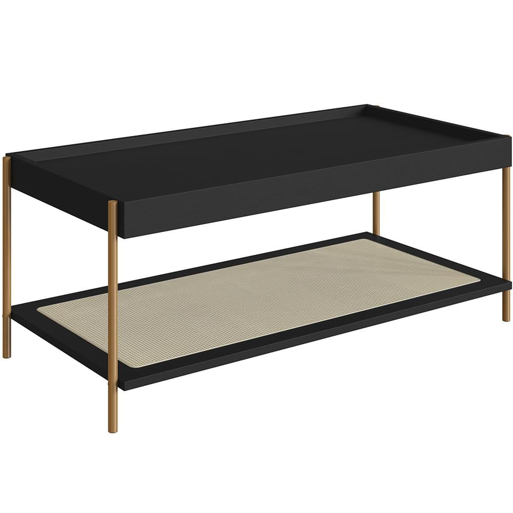 Mesa de Centro Para Sala de Estar Industrial Indy A03 Nero Dourado - Lyam Decor