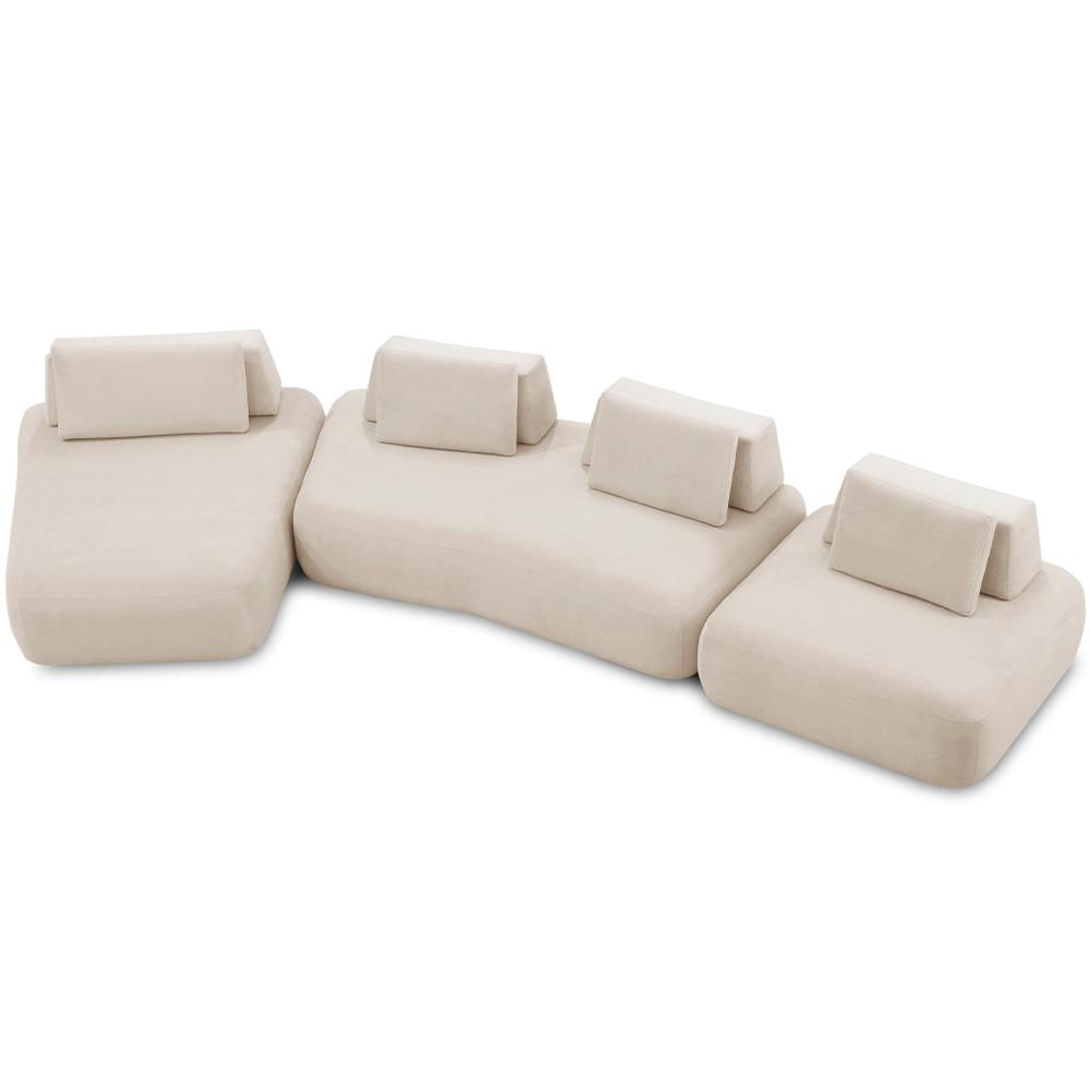 Sofá 6 Lugares Com Chaise Para Sala de Estar Living 435cm Shape T03 Veludo Bege - Lyam Decor