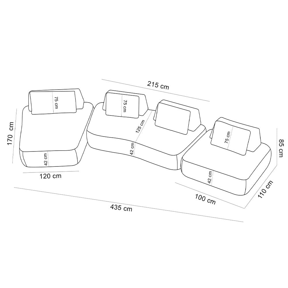 Sofá 6 Lugares Com Chaise Para Sala de Estar Living 435cm Shape T03 Veludo Bege - Lyam Decor