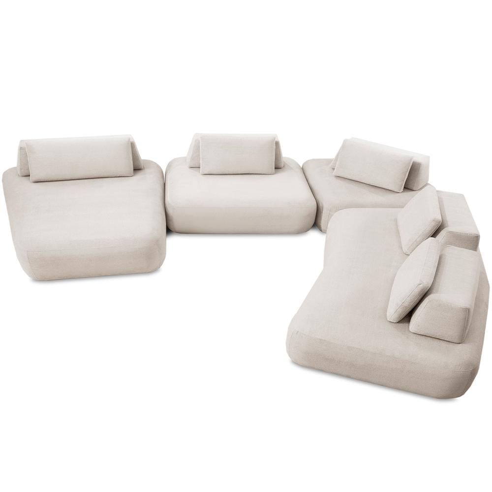 Sofá 6 Lugares Com Chaise Para Sala de Estar Living 435cm Shape T03 Veludo Bege - Lyam Decor