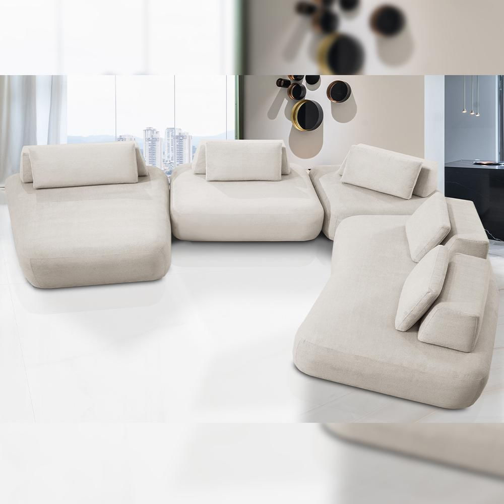 Sofá 6 Lugares Com Chaise Para Sala de Estar Living 435cm Shape T03 Veludo Bege - Lyam Decor