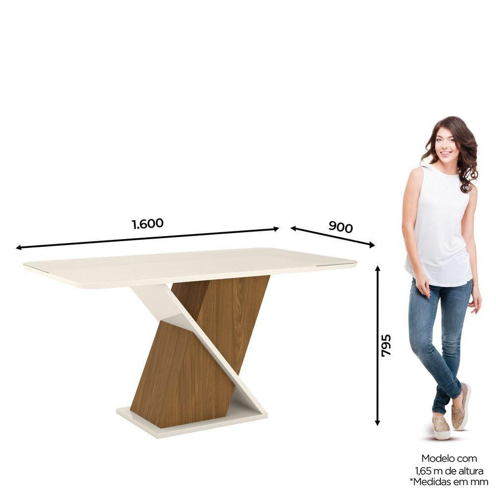 Mesa Com Vidro Com Canto Arredondado 160 Cm Fiorella Henn Off White Com Nature