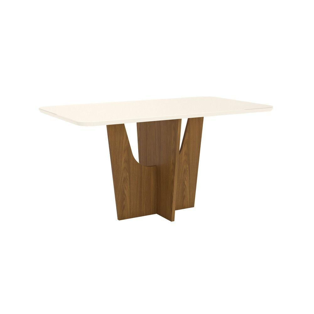 Mesa Com Vidro Com Canto Arredondado 160 Cm Danielly Henn Nature Com Off White