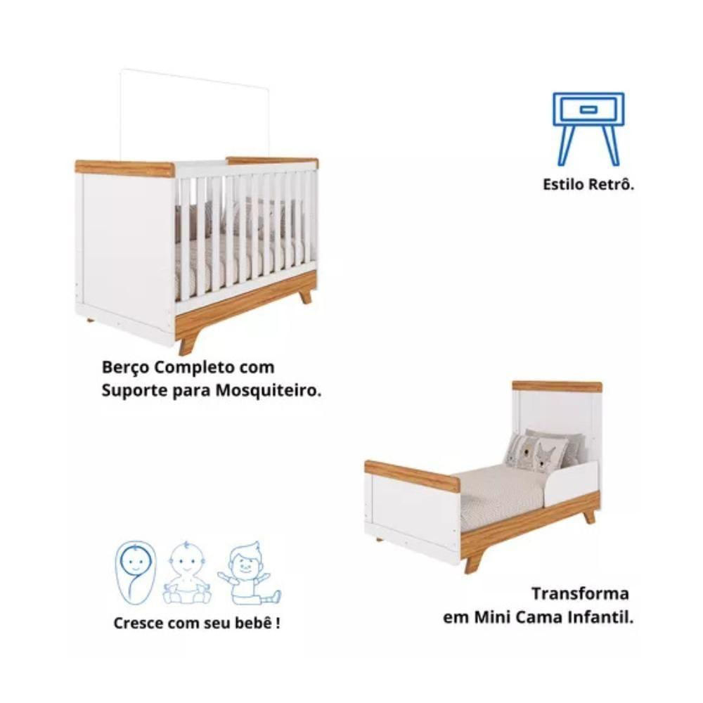 Berço Peroba Retrô Americano Branco Com Amendôa Mdf Infantil Branco Amêndoa