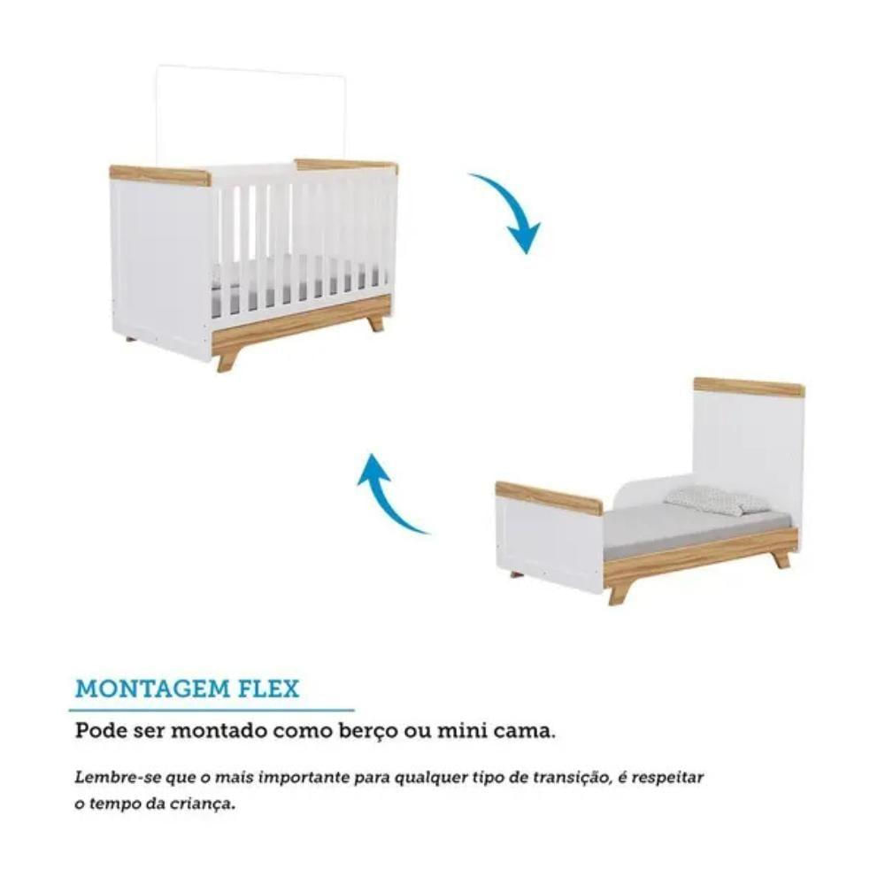 Berço Peroba Retrô Americano Branco Com Amendôa Mdf Infantil Branco Amêndoa