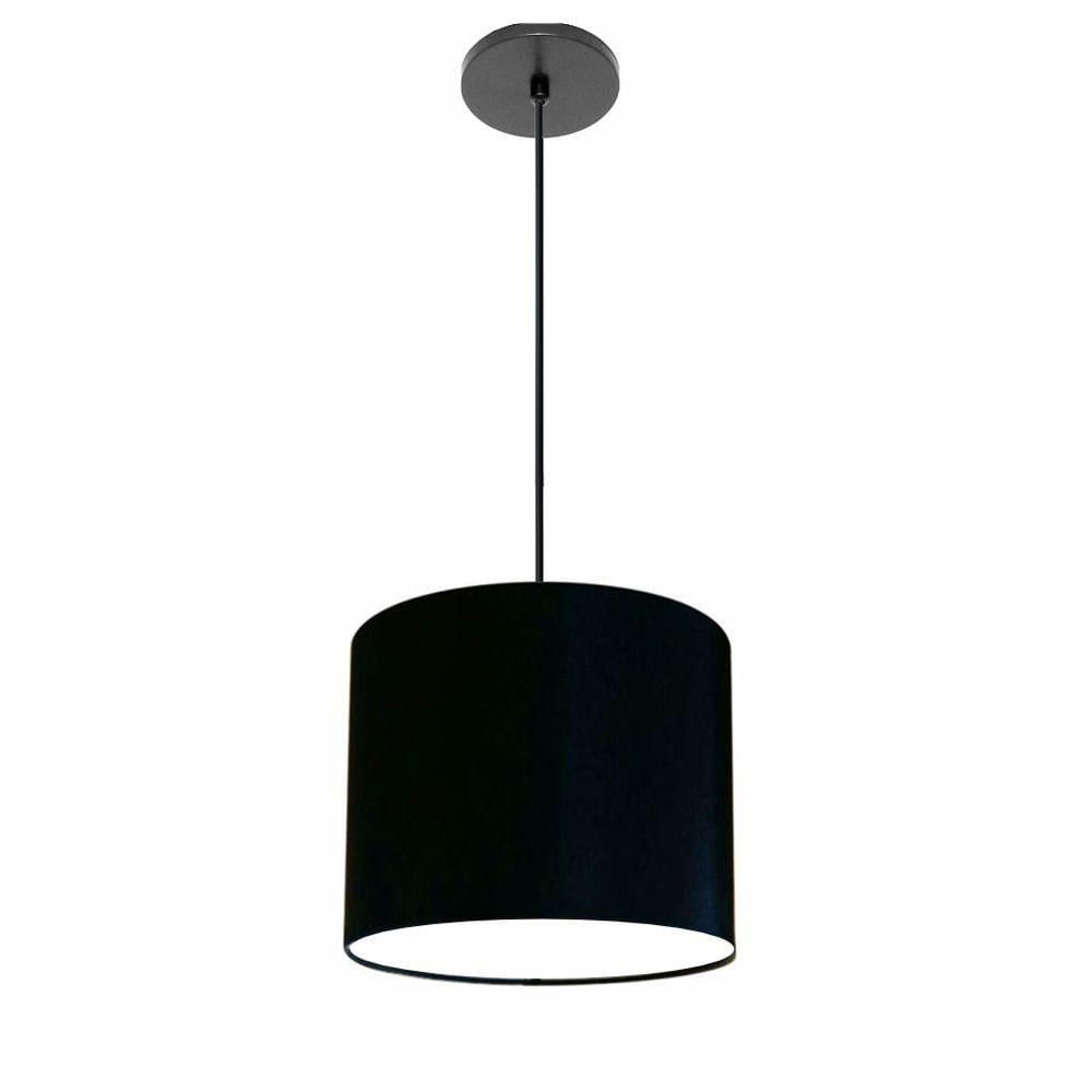 Luminária Pendente Vivare Free Lux Md-4107 Cúpula Em Tecido 25x20cm Preta Da Canopla Canopla Preta E Fio Preto