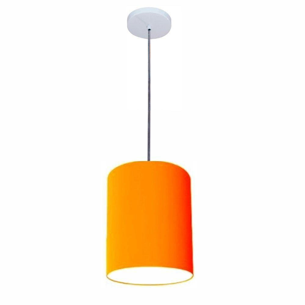 Luminária Pendente Vivare Free Lux Md-4103 Cúpula Em Tecido Laranja Da Canopla Canopla Branca E Fio Cristal