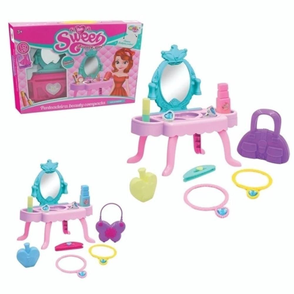 Penteadeira Infantil Princesa Com Espelho Acessorios Brinquedo Rosa Menina