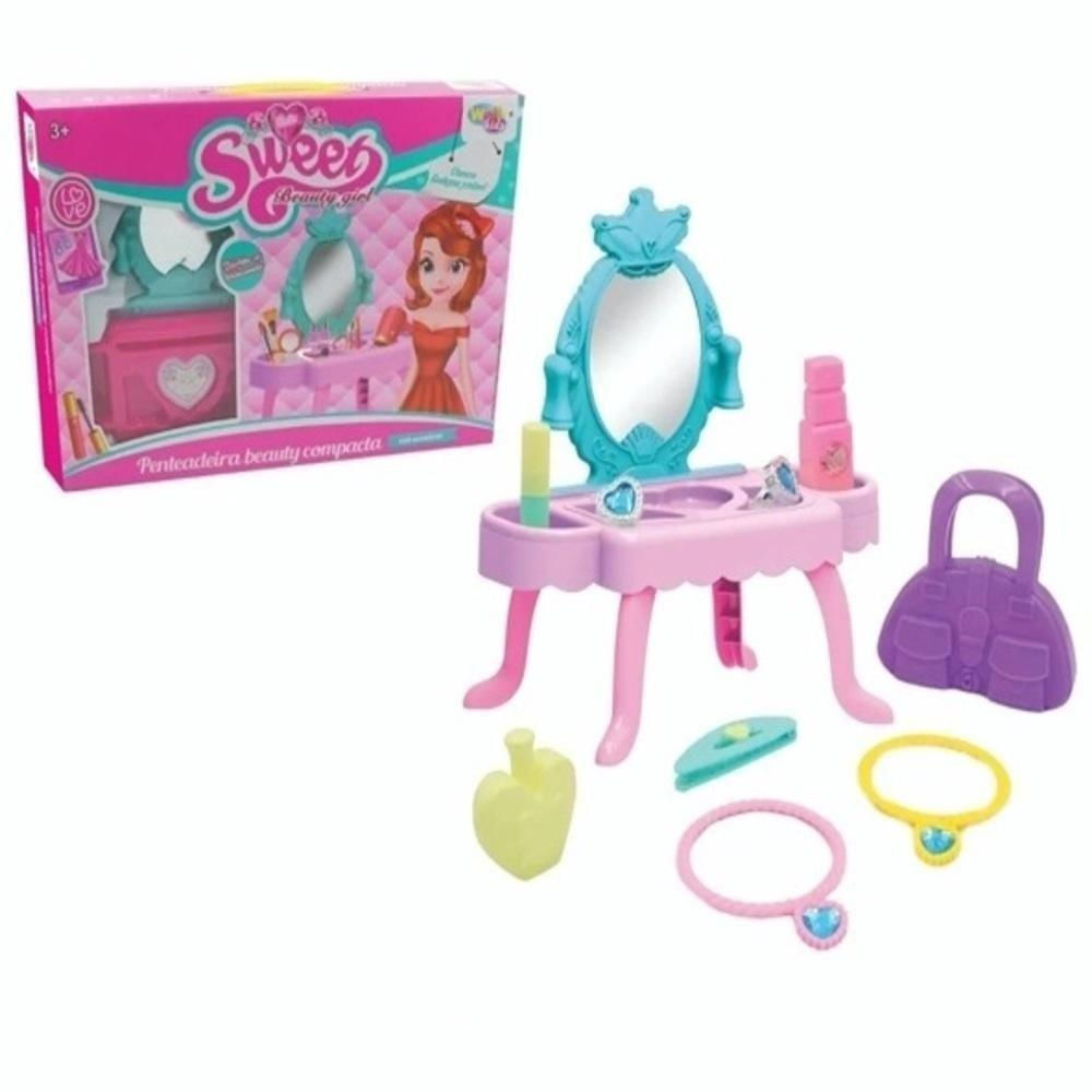 Penteadeira Infantil Princesa Com Espelho Acessorios Brinquedo Rosa Menina