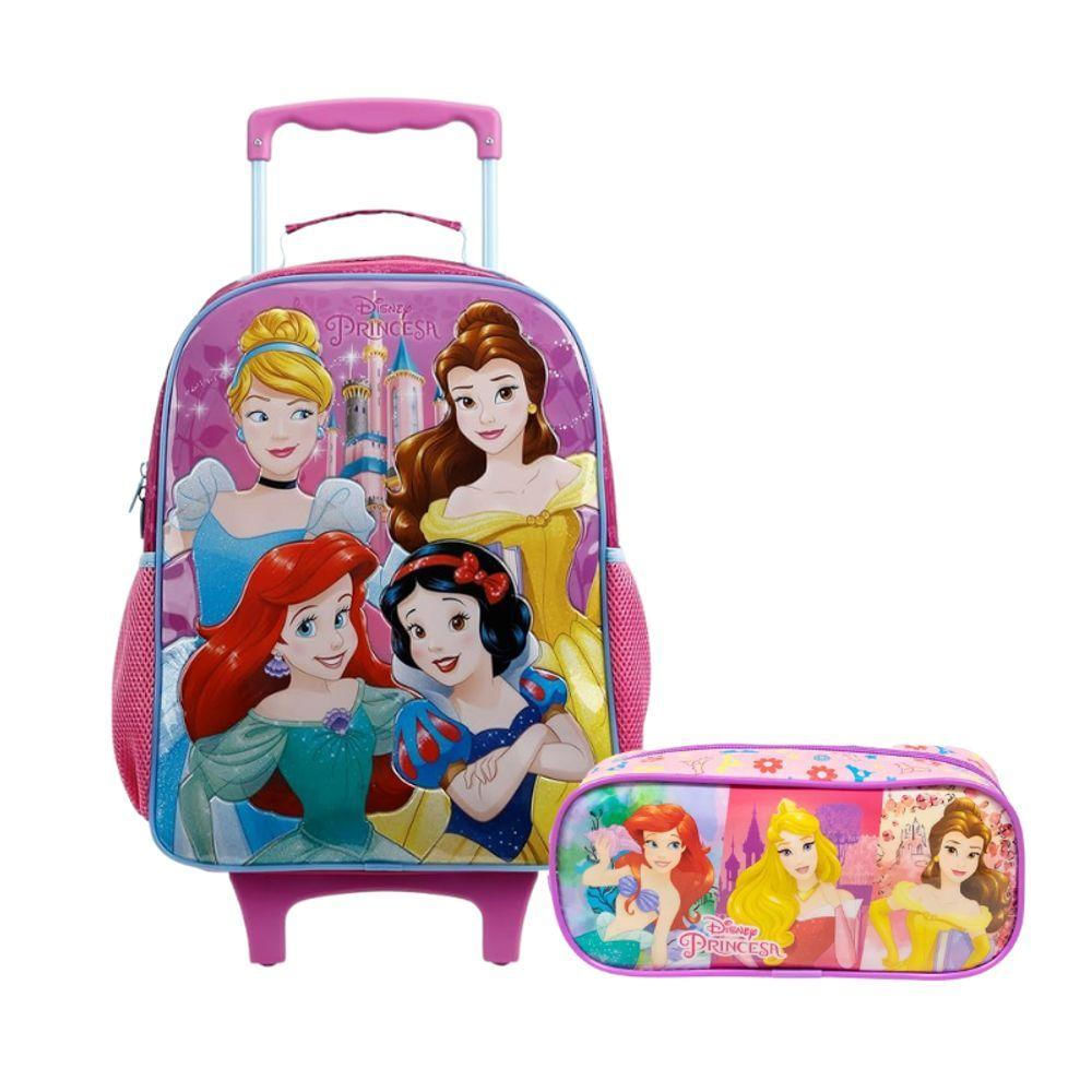 Kit Mochila De Rodinhas E Estojo Princesas Escolar Xeryus