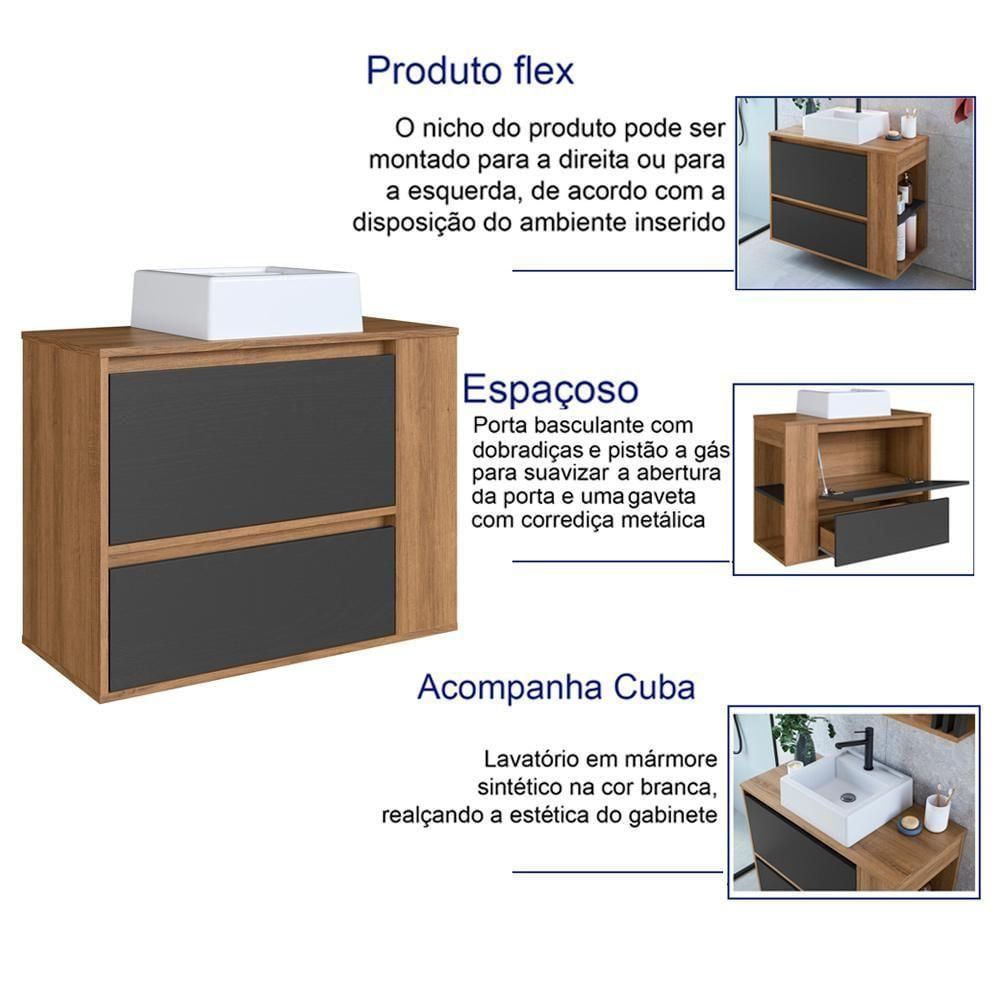 Gabinete Suspenso Com Cuba E Gavetao Bl2003 Mell Grafite Faem Mell Grafite