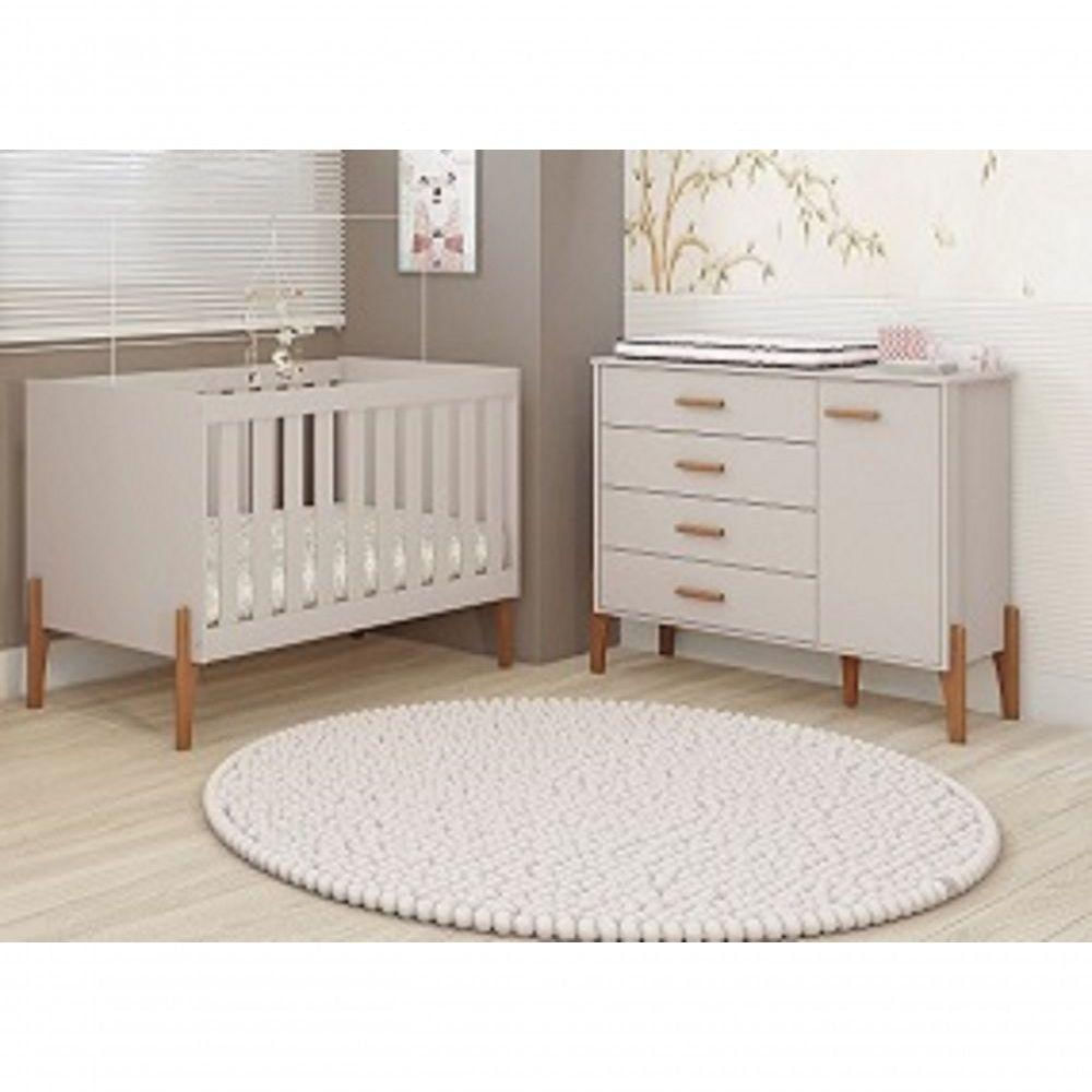 Quarto Infantil Iris Berço Mini Cama E Comoda 100% MDF Off White