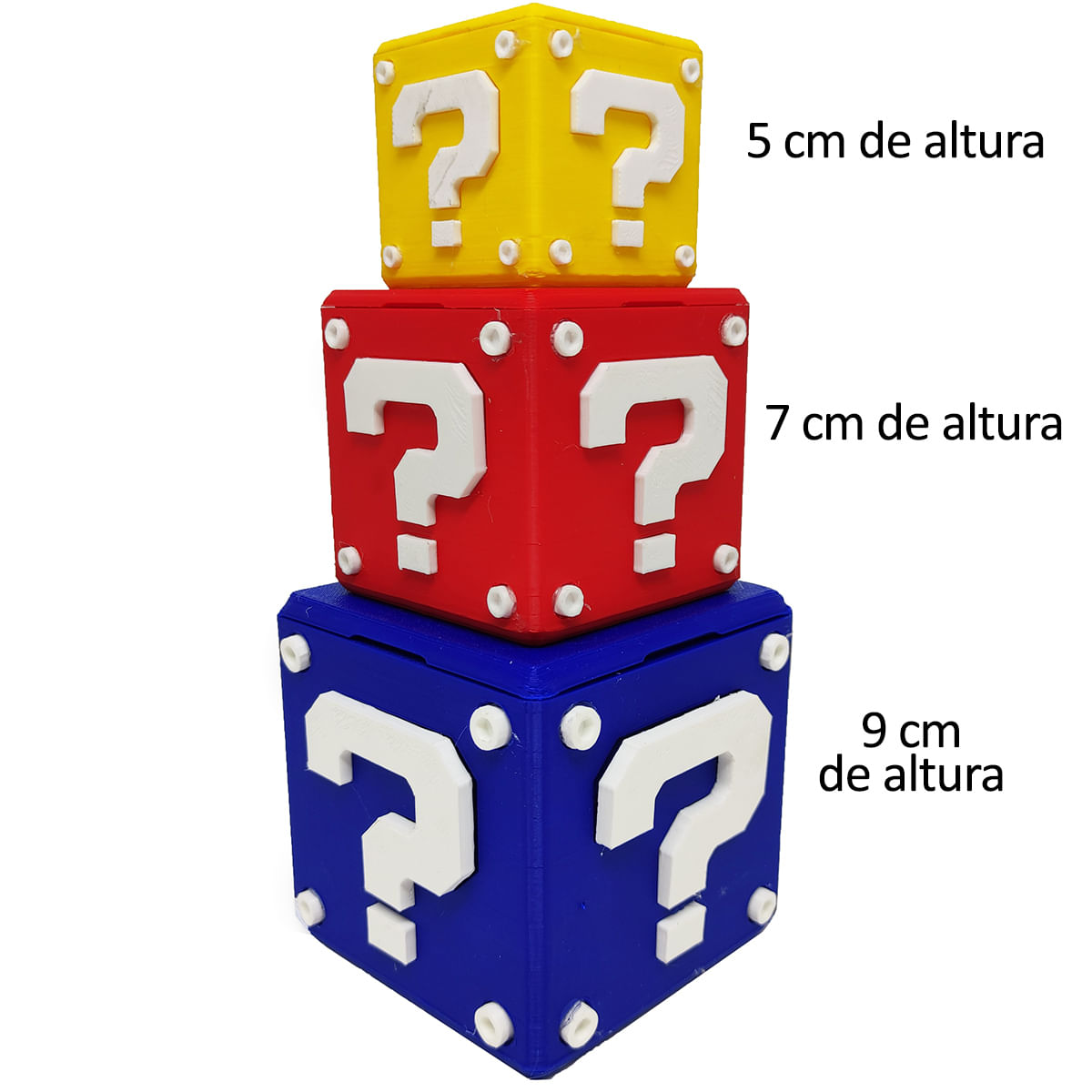 Kit Cubos 3D Interrogação Mario Conjunto Geek Decoração Porta Objeto