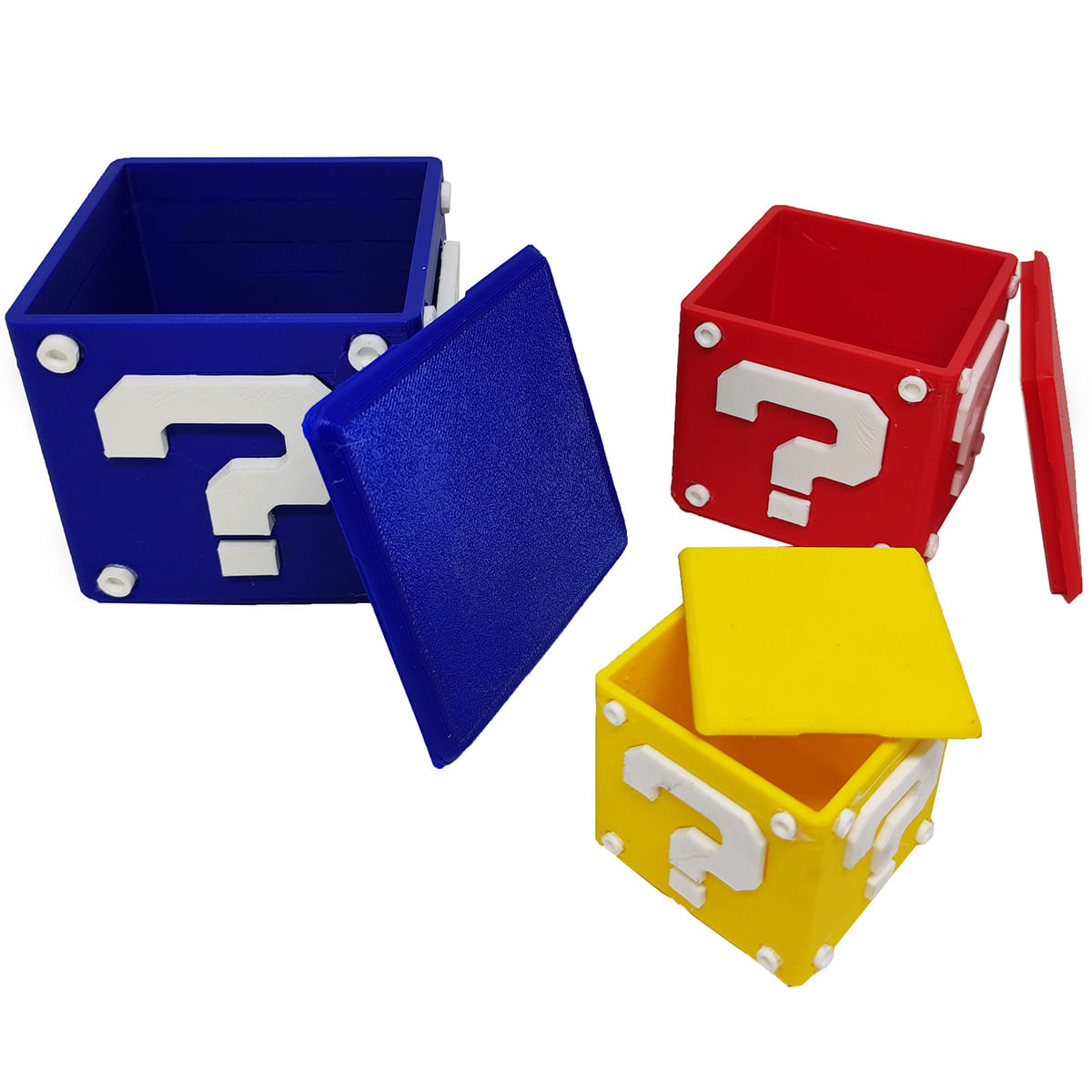 Kit Cubos 3D Interrogação Mario Conjunto Geek Decoração Porta Objeto