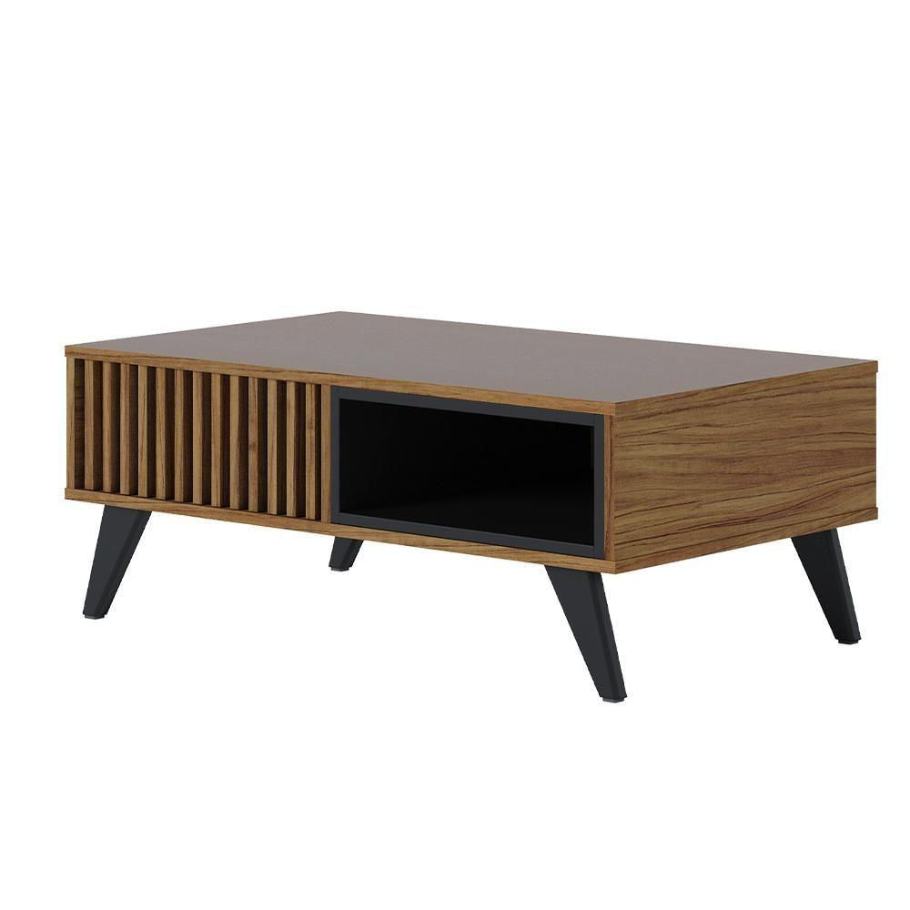 Mesa De Centro 01 Nicho Delta C04 Preto Fosco Noce Milano