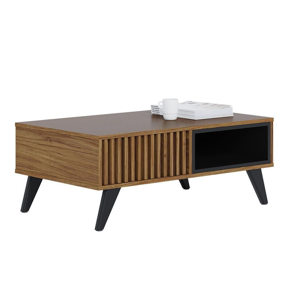 Mesa De Centro 01 Nicho Delta C04 Preto Fosco Noce Milano