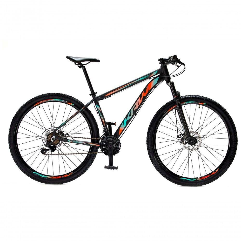 Bicicleta Aro 29 Krw Alumínio 27 Vel Freio A Disco Suspensão Dianteira S7 21 Preto-Azul E Laranja