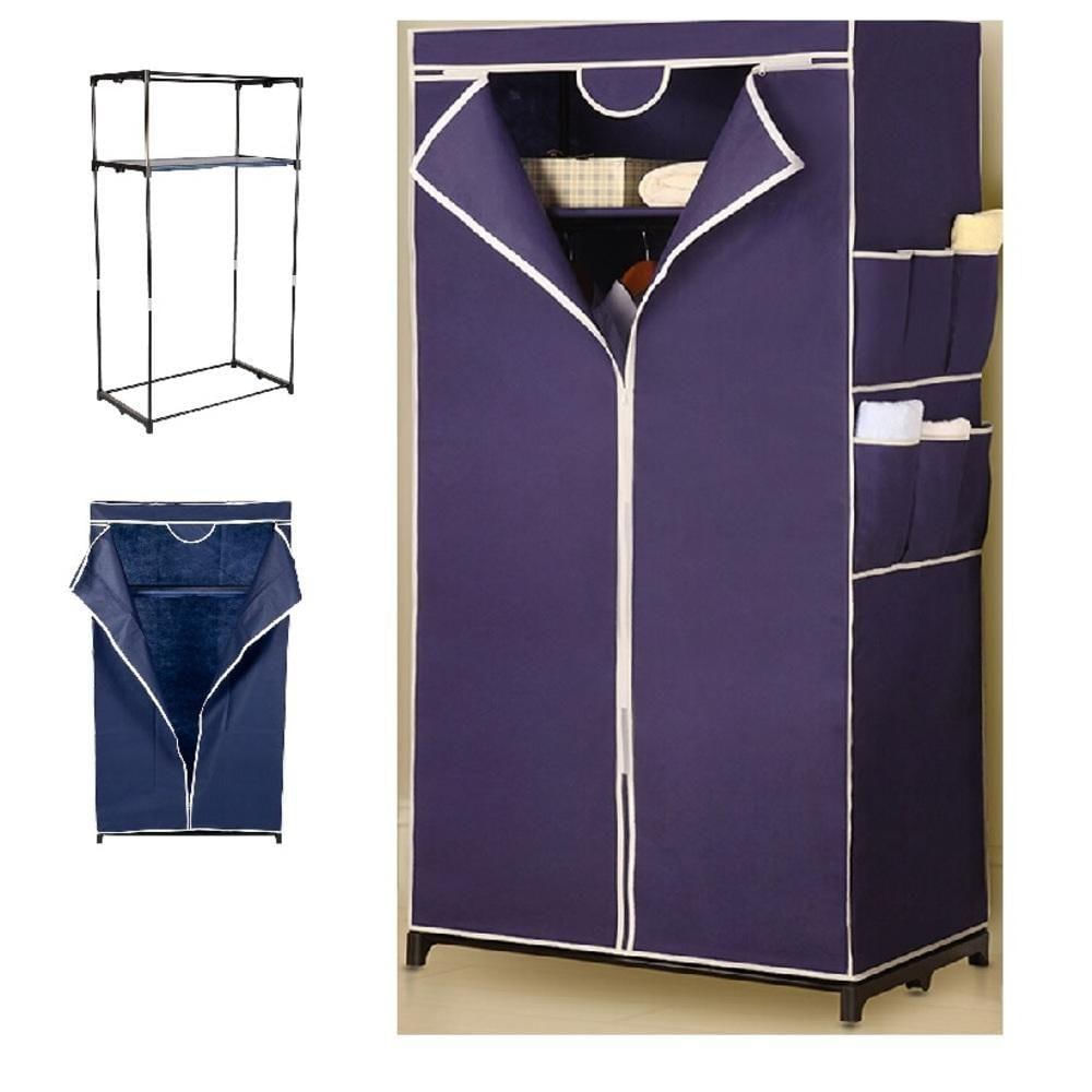 Guarda Roupa Portatil Aramario Ziper Organizador Cabideiro Arara Prateleira Sapateira Praia Azul