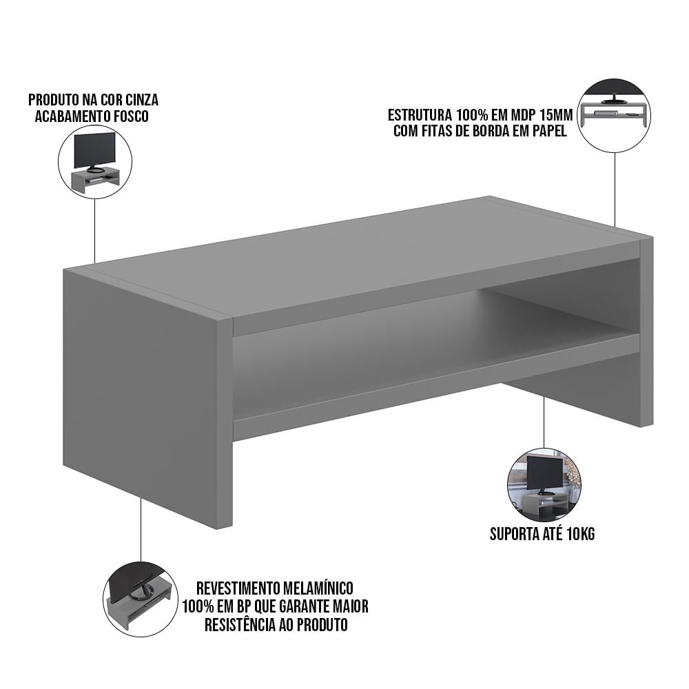 Suporte Para Monitor Stand Home Office Lap 63 cm L03 Cinza - Lyam