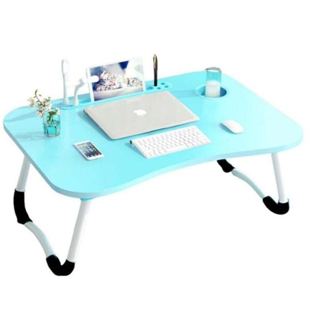 Mesa Para Notebook Home Office Com Usb Ventilador Iluminação Cama Sofa Dobravel Portatil Azul