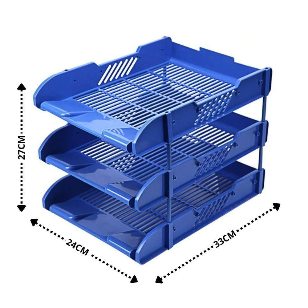 Organizador Escritorio Triplo Mesa Porta Documentos 3 Bandejas Arquivo Revistas Caixa Correspondencia Multiuso Suporte H