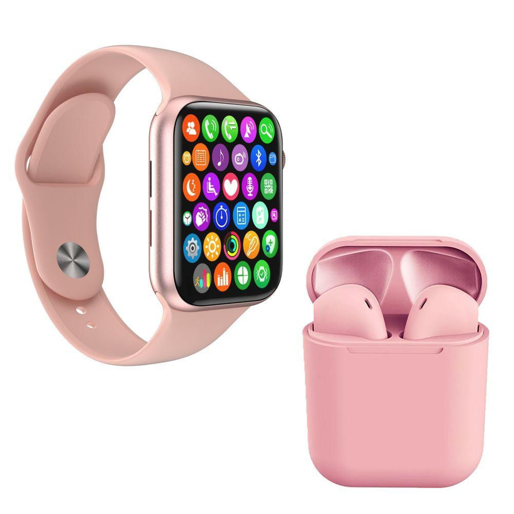 Kit 1 Smartwatch S Rosa Pulseira + 1 Fone Inpods I12 Rosa