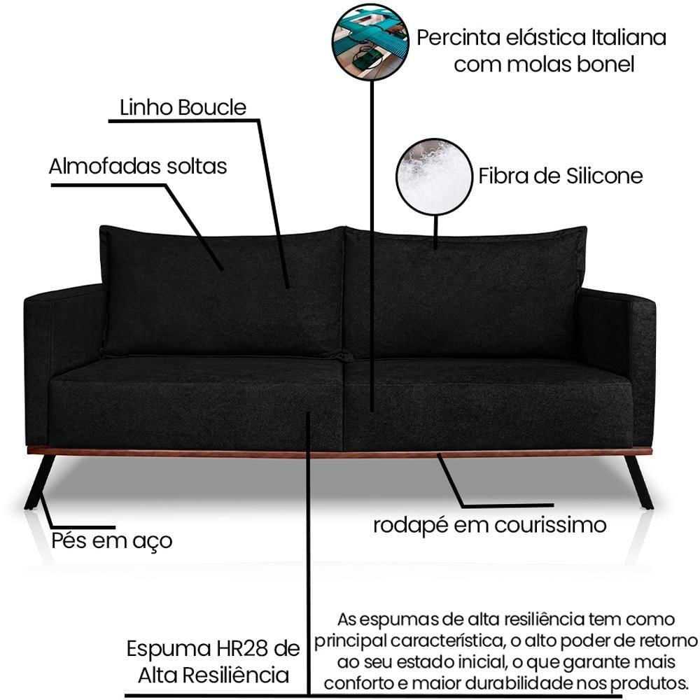 Sofa Aya 3 Lugares Para Sala De Estar 200cm Boucle 3304 Ezz 3304