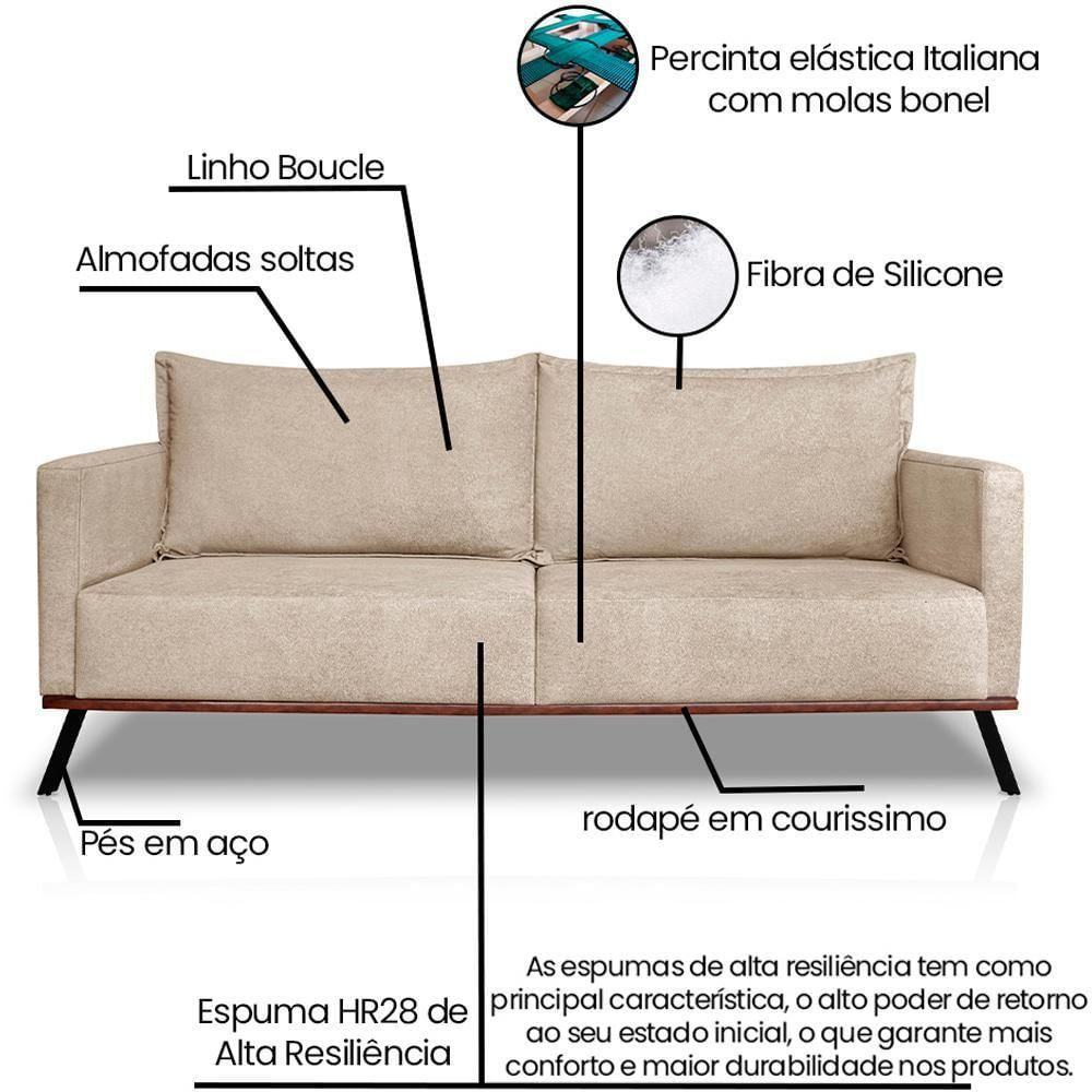 Sofa Aya 2 Lugares Para Sala De Estar 180cm Boucle 3301 Ezz 3301