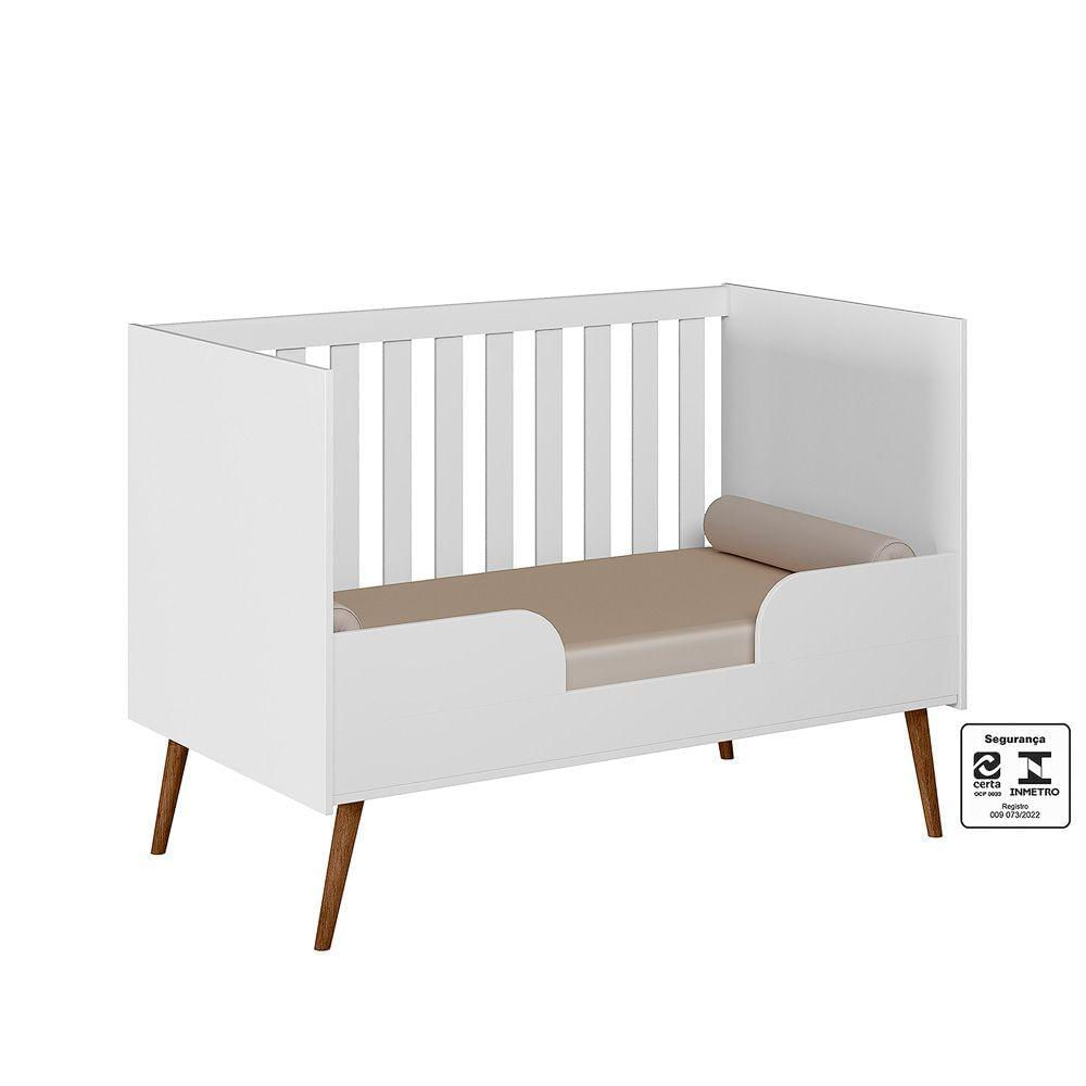 Quarto Bebe Retrô 100% MDF Lunna Berço + Gaveteiro Branco