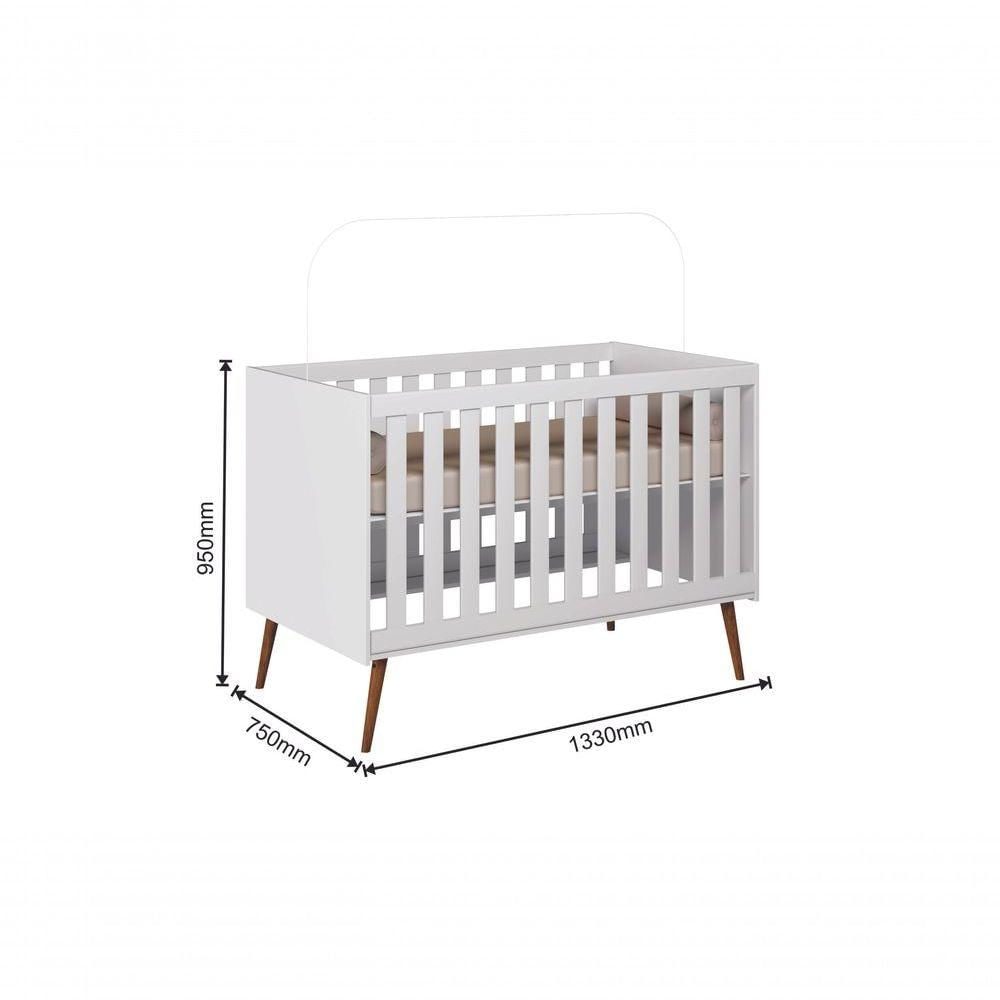 Quarto Bebe Retrô 100% MDF Lunna Berço + Gaveteiro Branco