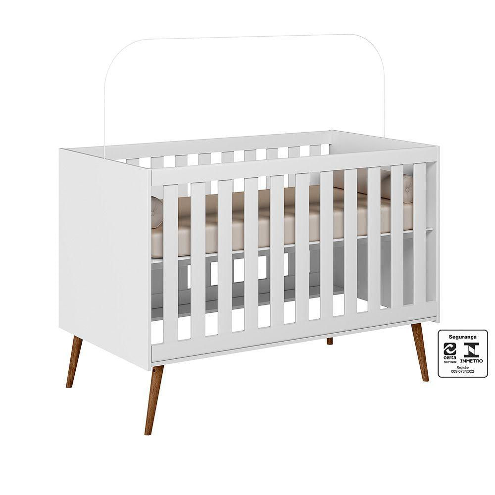 Quarto Bebe Retrô 100% MDF Lunna Berço + Gaveteiro Branco