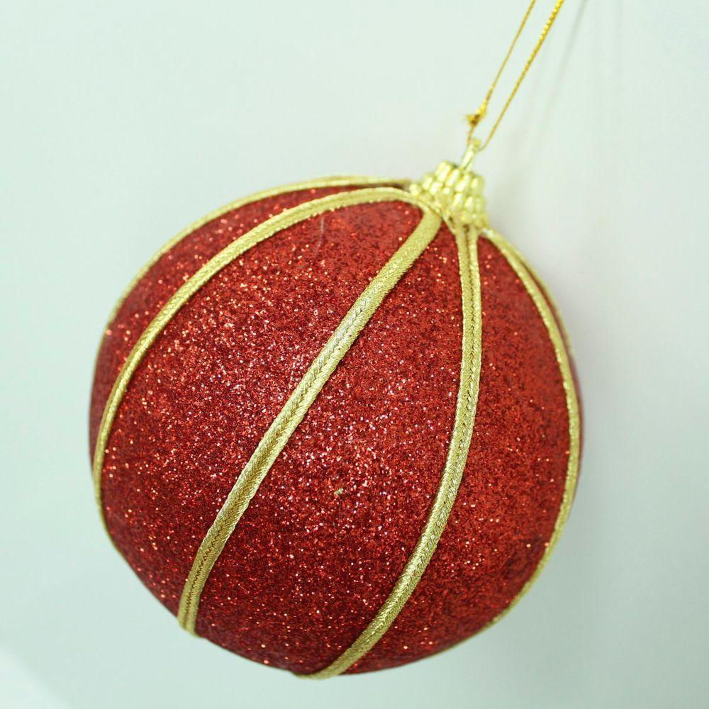 Kit 6 Bolas Glitter Vermelho árvore De Natal Artesanal 10cm