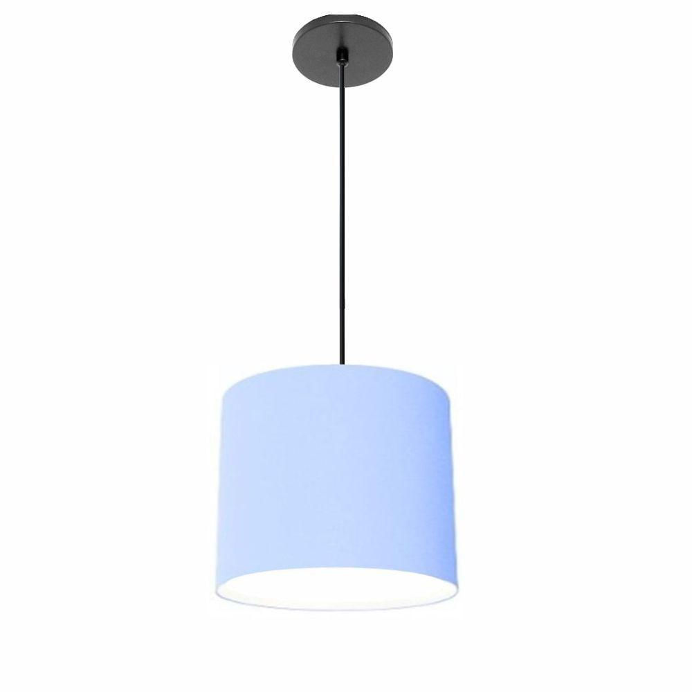 Luminária Pendente Vivare Free Lux Md-4106 Cúpula Em Tecido Azul-bebê Da Canopla Canopla Preta E Fio Preto