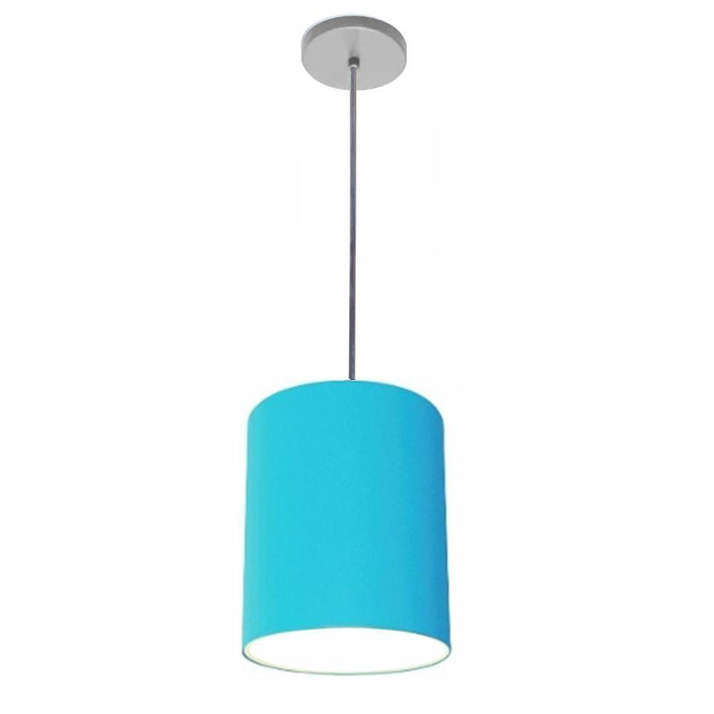 Luminária Pendente Vivare Free Lux Md-4104 Cúpula Em Tecido Azul-turquesa Da Canopla Canopla Cinza E Fio Cristal