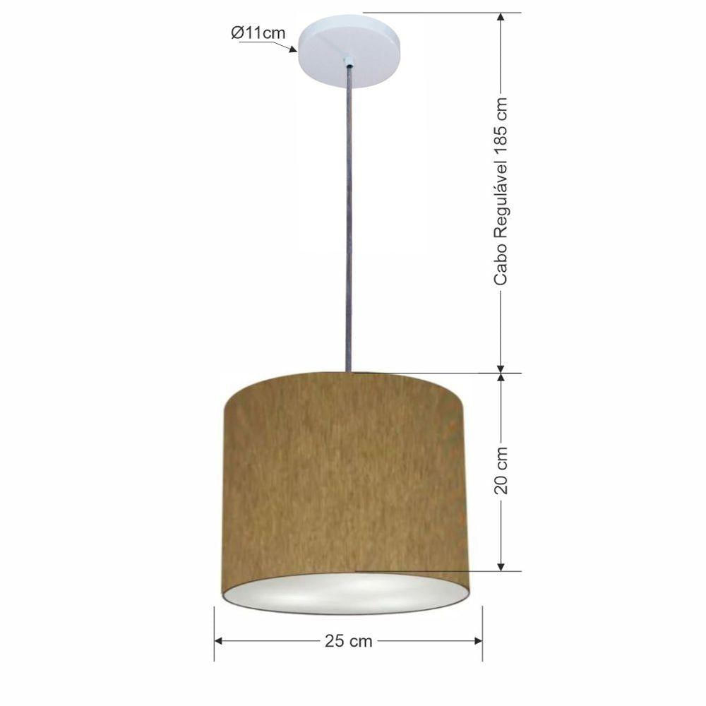 Luminária Pendente Vivare Free Lux Md-4107 Cúpula Em Tecido 25x20cm Cáqui Da Canopla Canopla Branca E Fio Transp