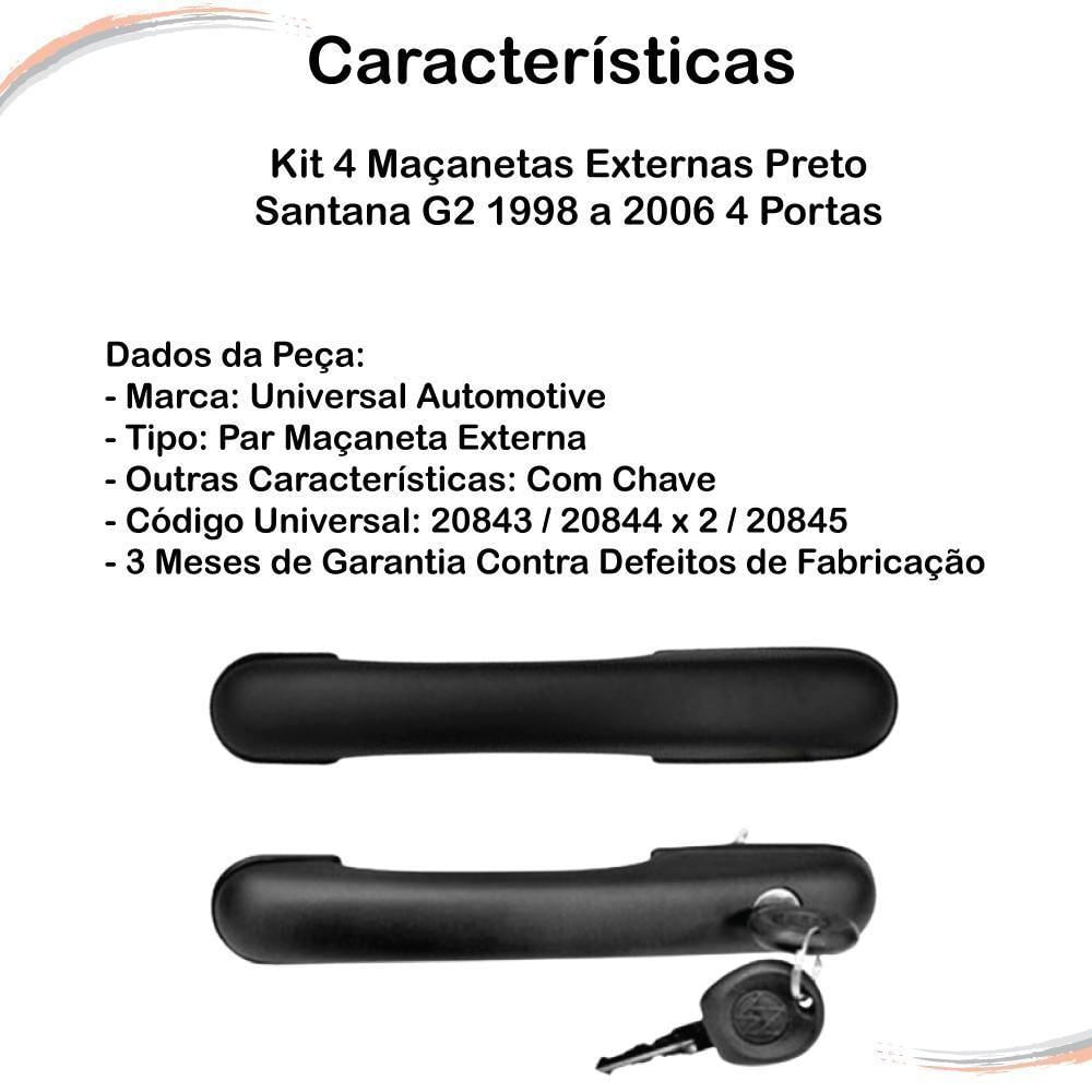 Kit 4 Maçanetas Externas Preto Santana G2 98 A 06 4 Portas - Un - 4 [f103]