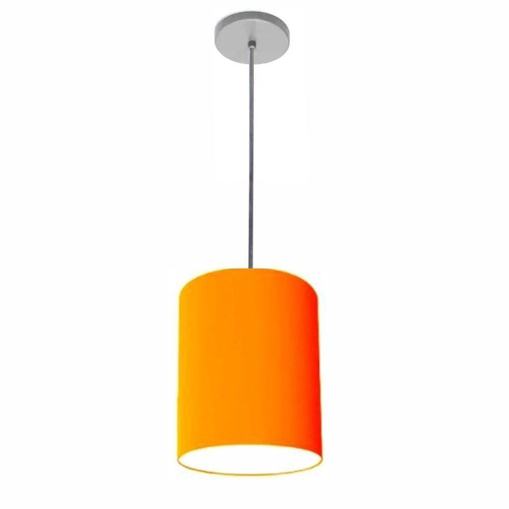 Luminária Pendente Vivare Free Lux Md-4104 Cúpula Em Tecido Laranja Da Canopla Canopla Cinza E Fio Cristal