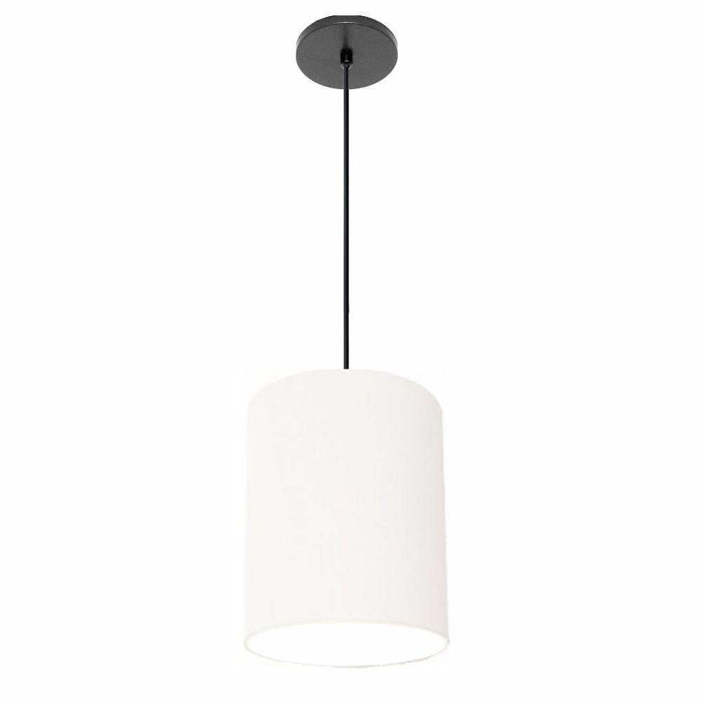 Luminária Pendente Vivare Free Lux Md-4103 Cúpula Em Tecido Branca Da Canopla Canopla Preta E Fio Preto