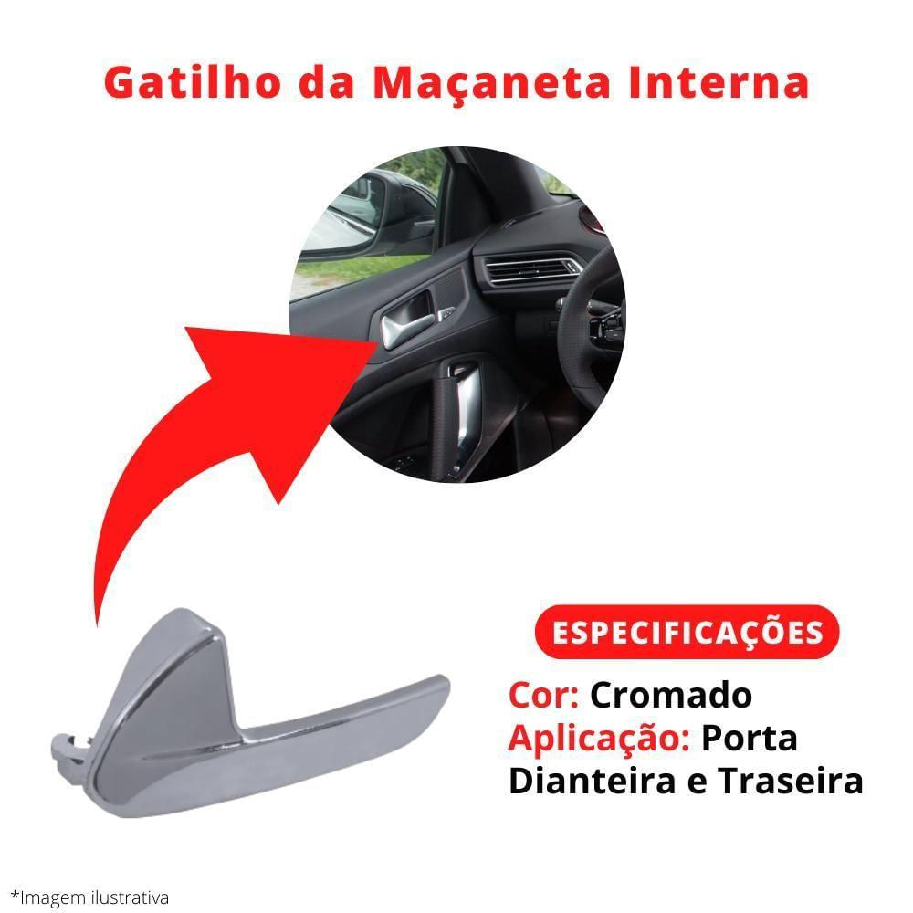 Kit 4 Maçaneta Interna Gatilho Porta Peugeot 308 2017 A 2021 - Un - 4 [f103]