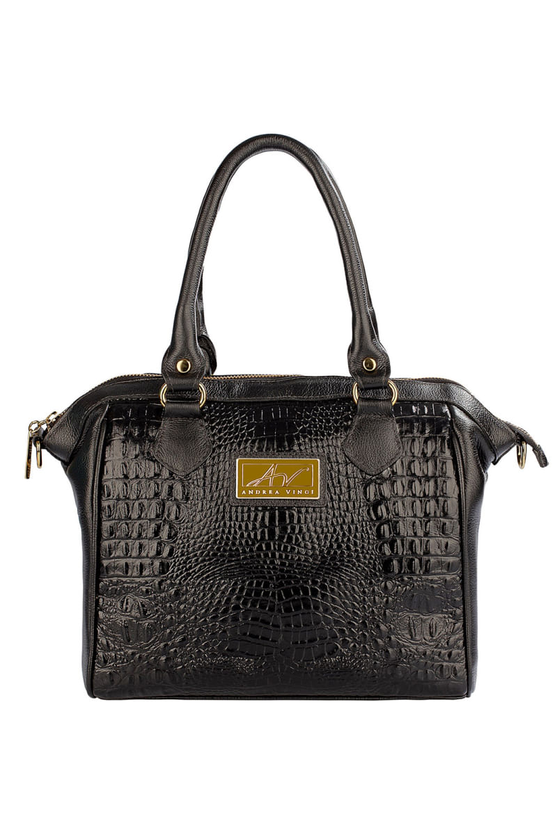 Bolsa estruturada de couro croco Leila Preto