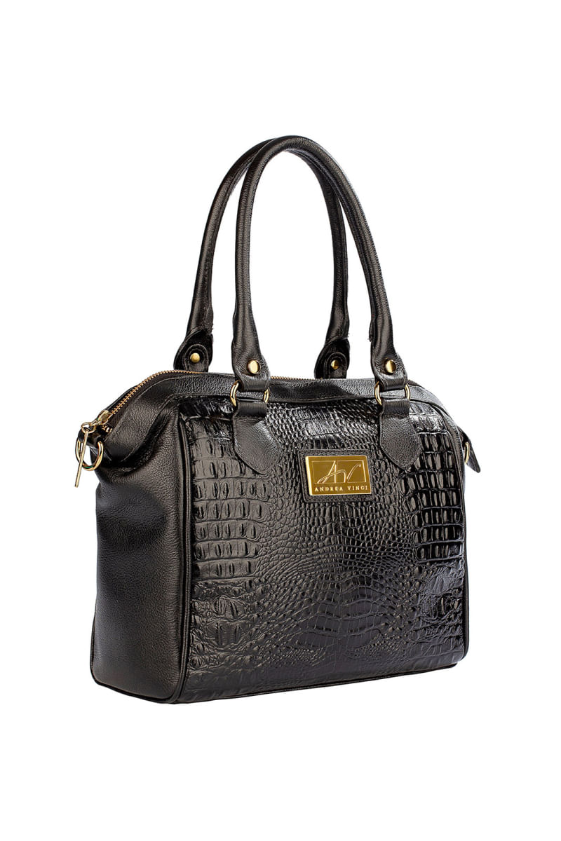 Bolsa estruturada de couro croco Leila Preto