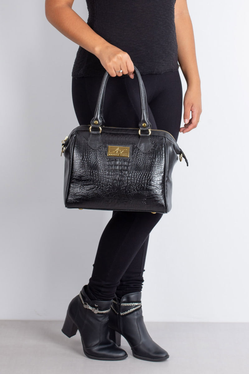 Bolsa estruturada de couro croco Leila Preto